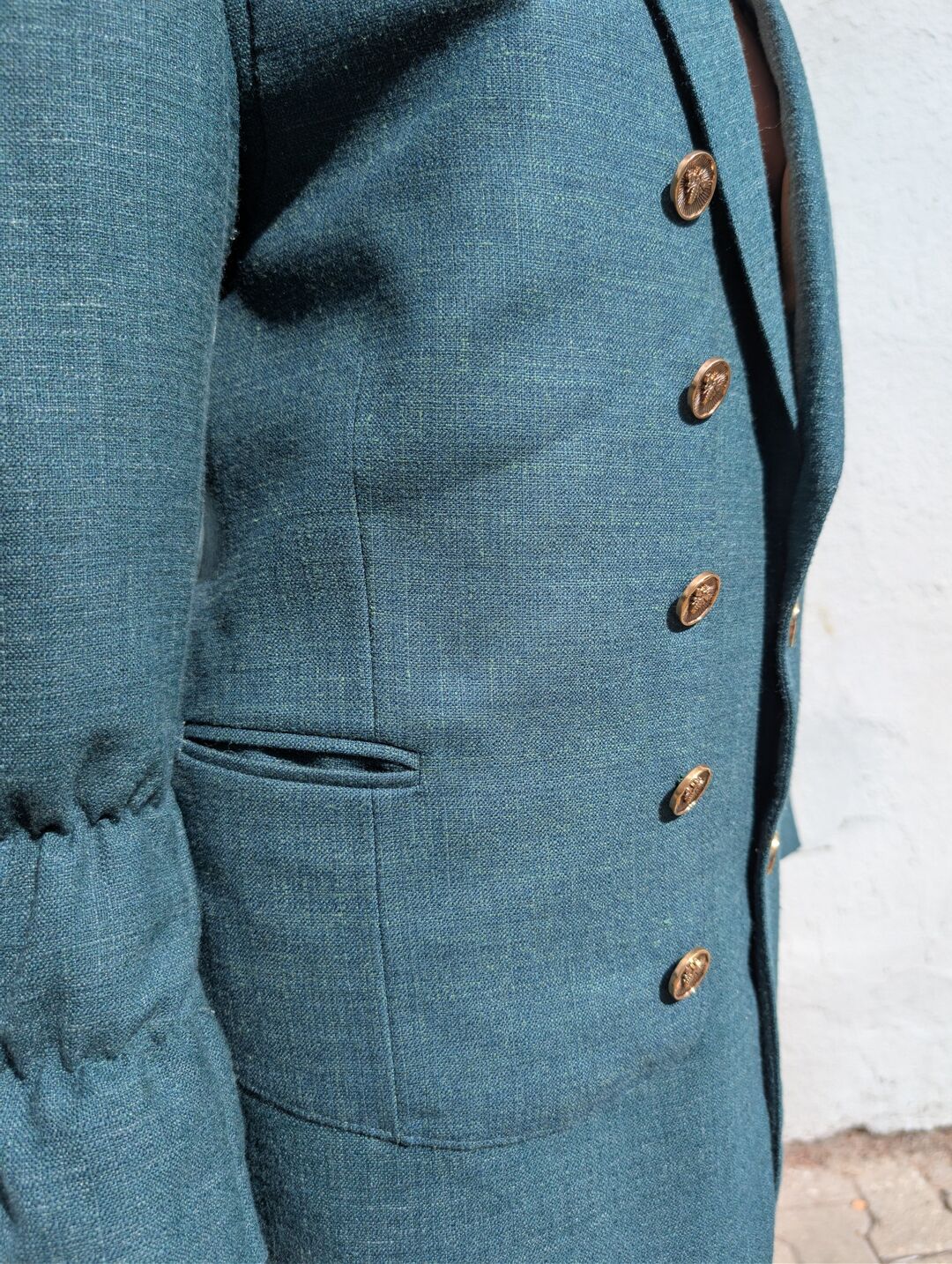 Vintage gold buttons and gathered waist detail