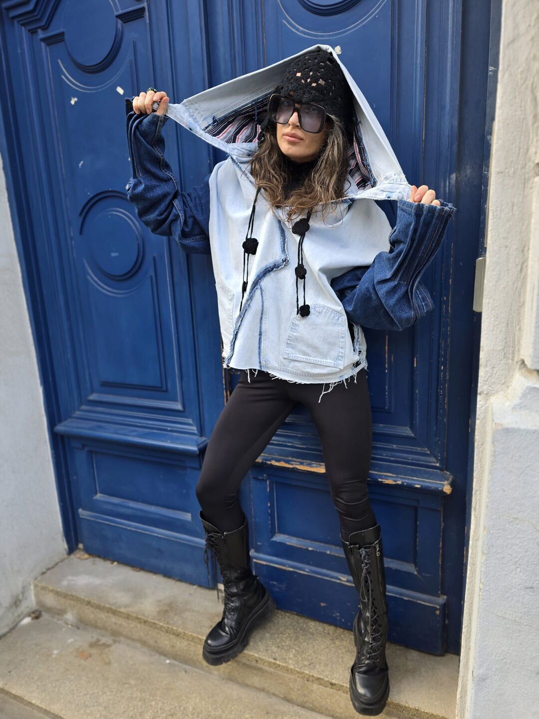 Transition Denim Jacket worn with open hood